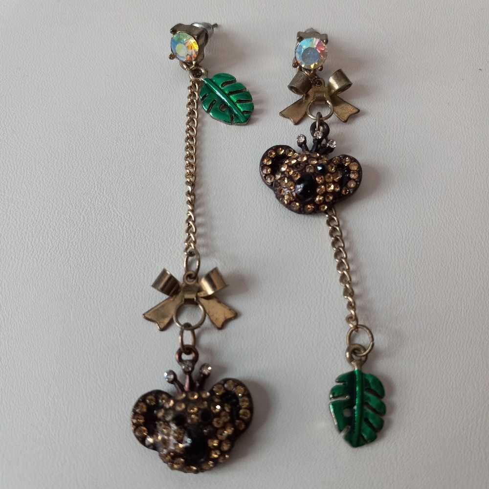 Vintage Betsey Johnson Asian Jungle Koala Mismatch Earrings